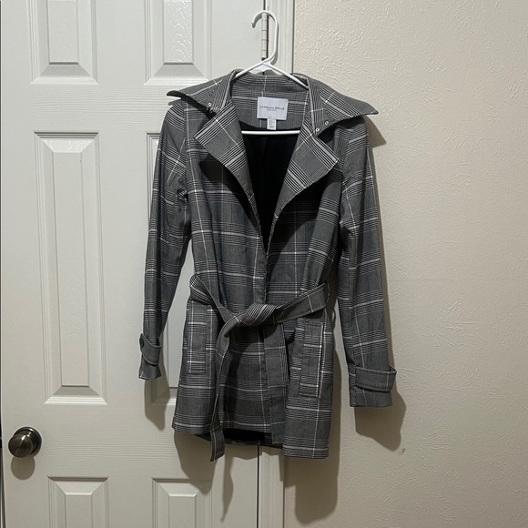 Carolina Belle Black and White Plaid Trench Coat - Picture 1 of 8